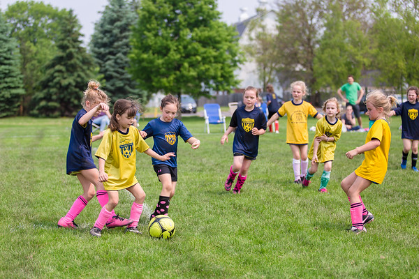 Group of girls playing soccer in the field